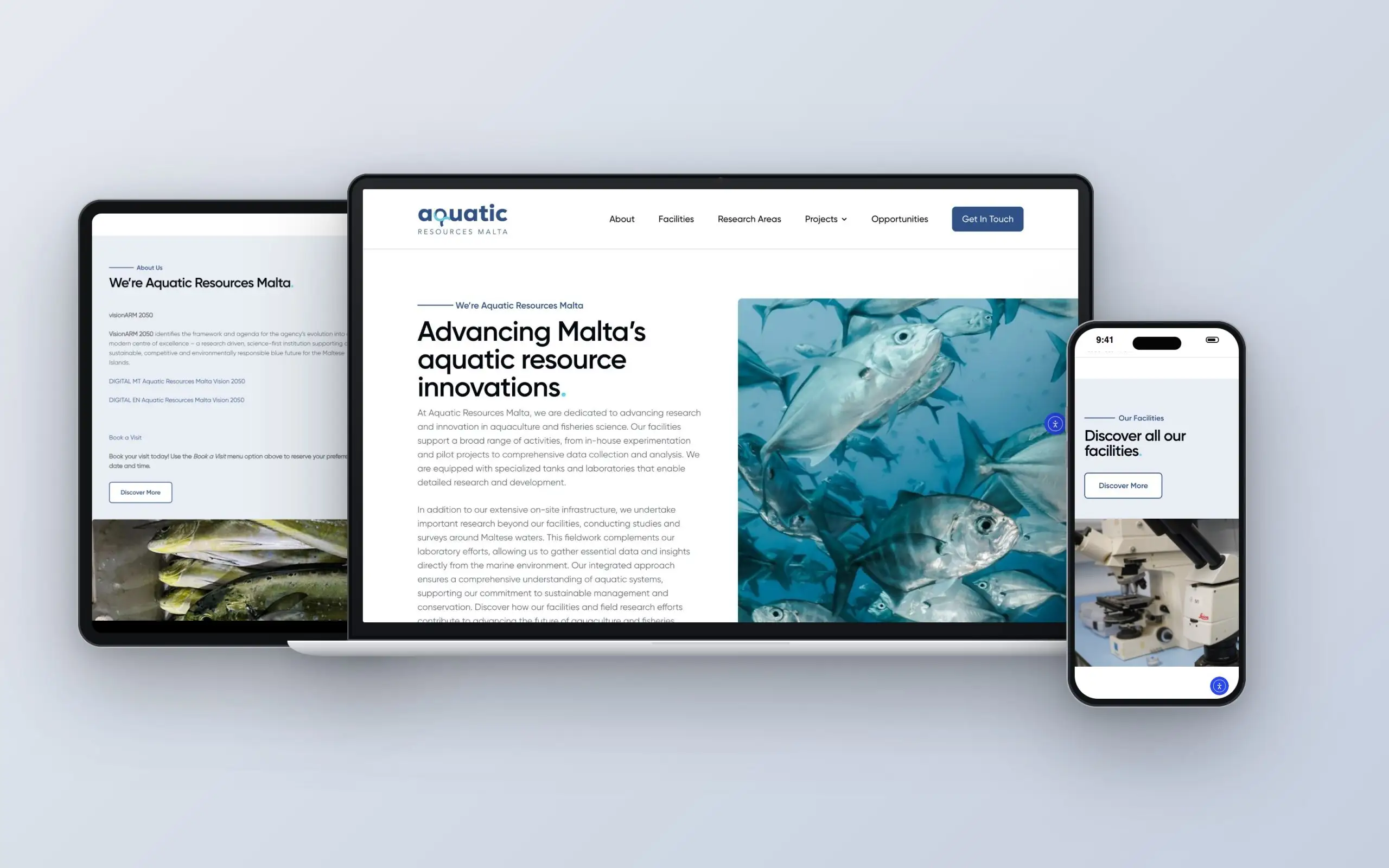 Aquatic Resources Malta website on laptop, tablet and phone