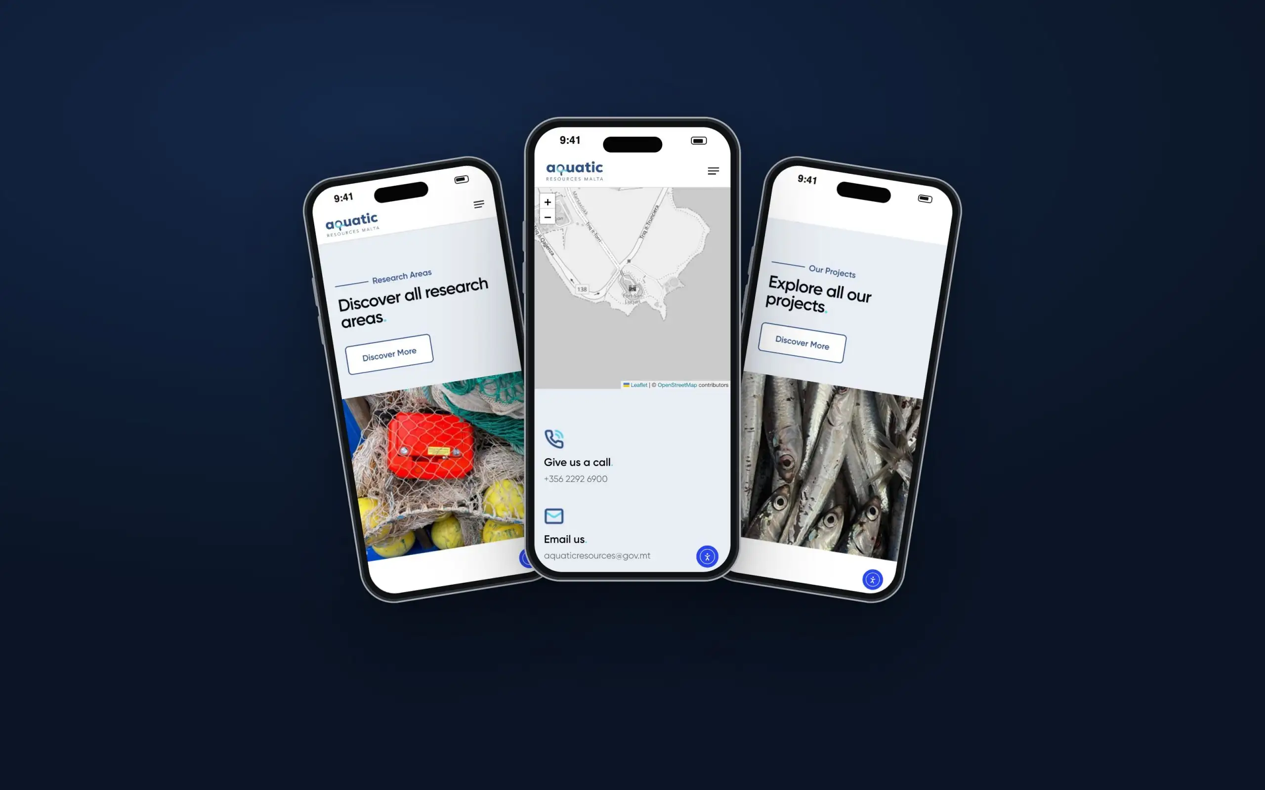 Aquatic Resources Malta website on three phones