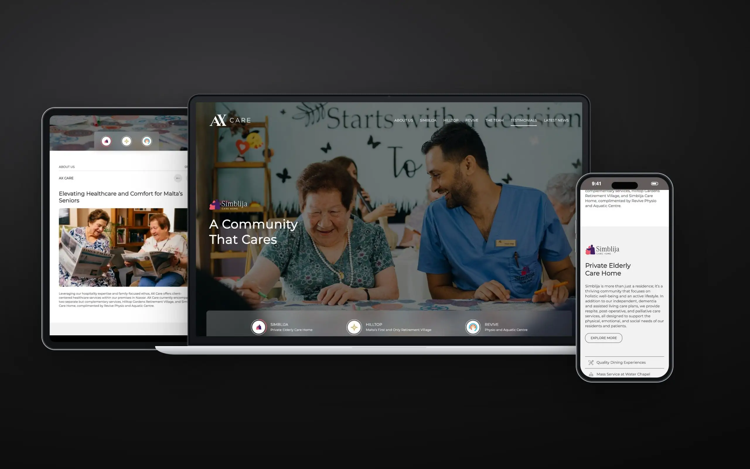 AX Care website on laptop, tablet and phone