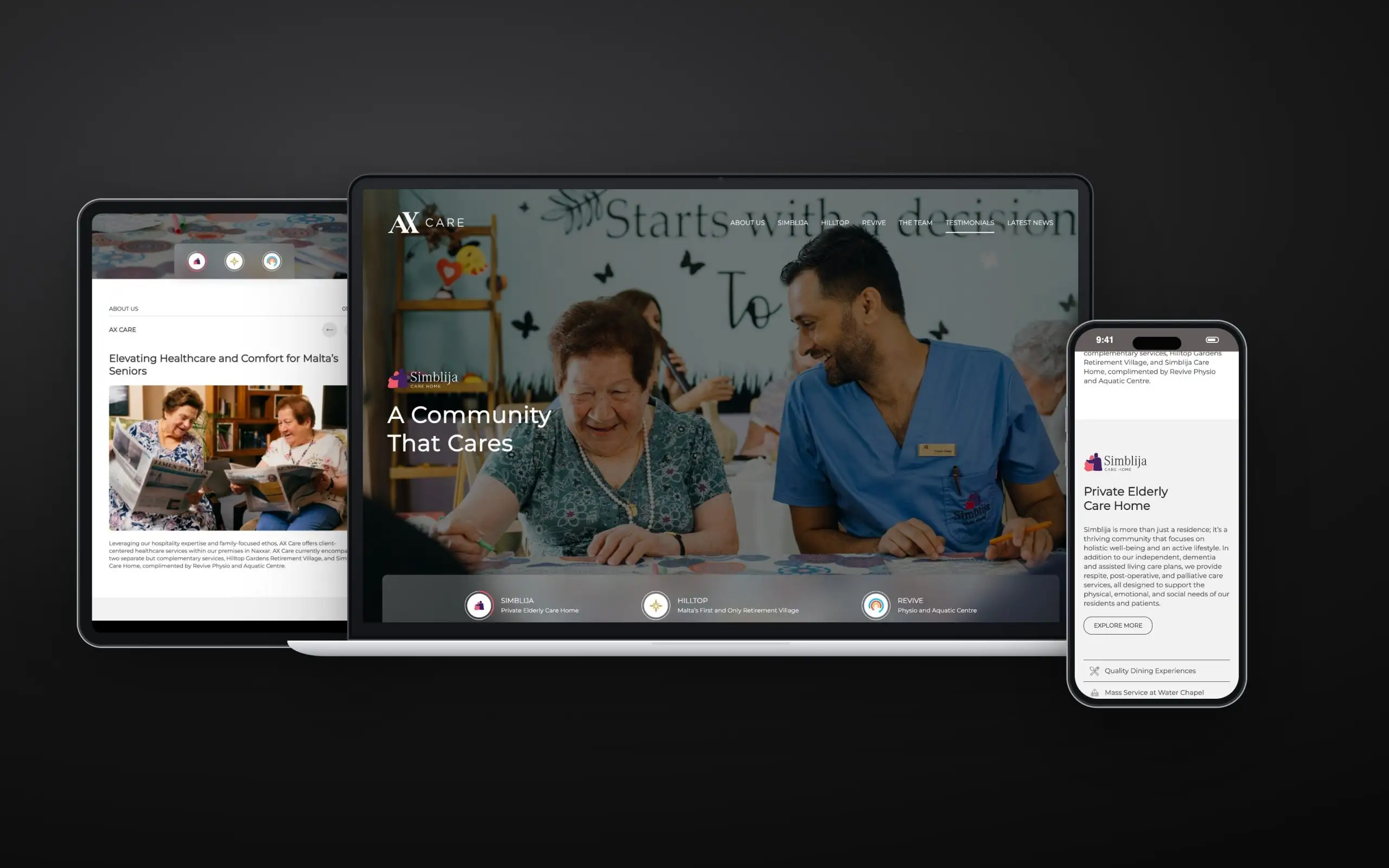 AX Care website on laptop, tablet and phone