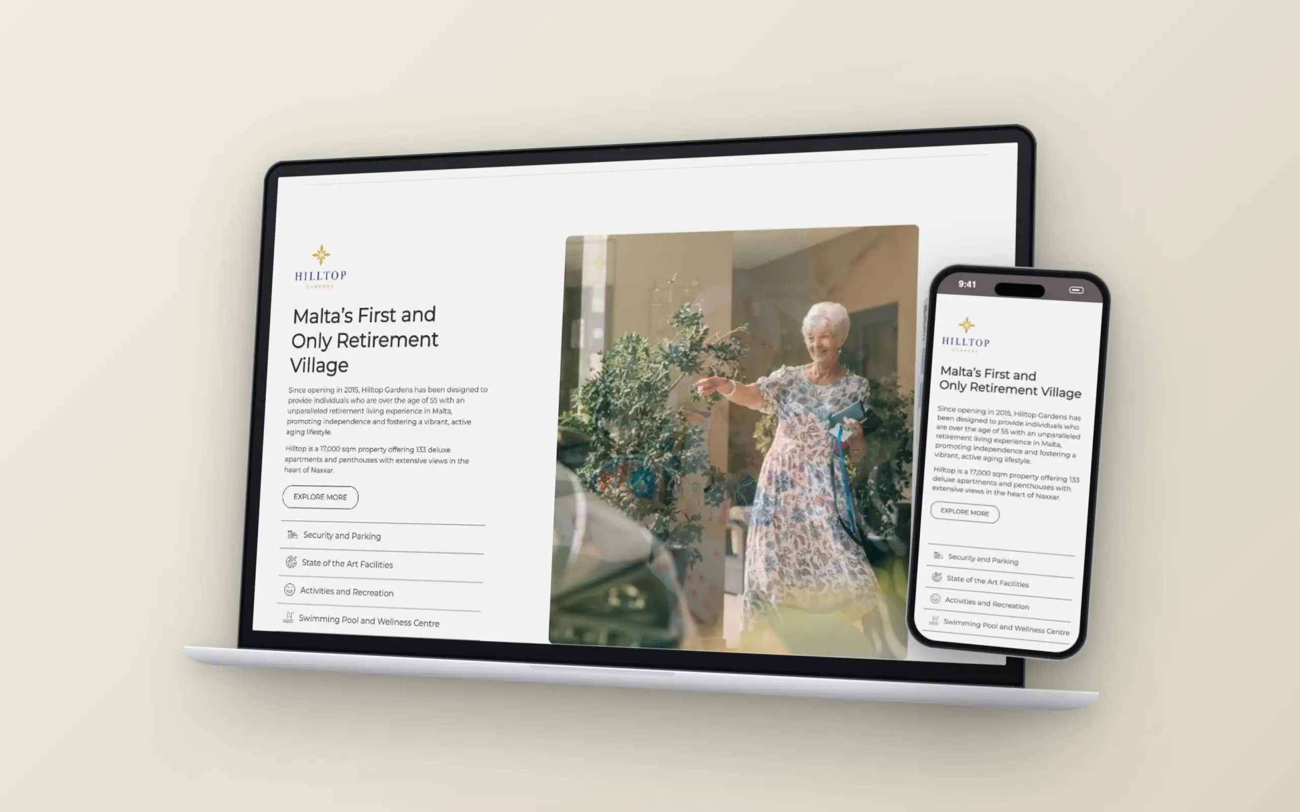 AX Care website on an angled laptop and a phone