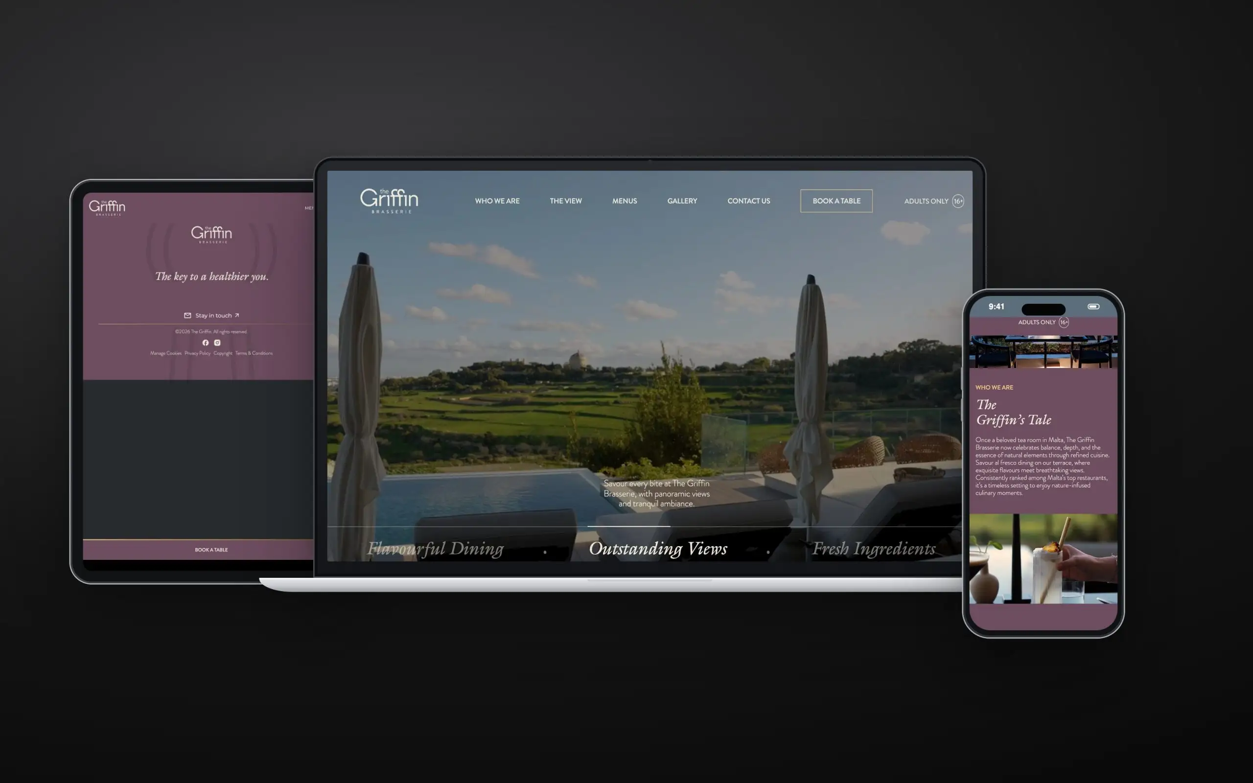 The Griffin website on laptop, tablet and phone