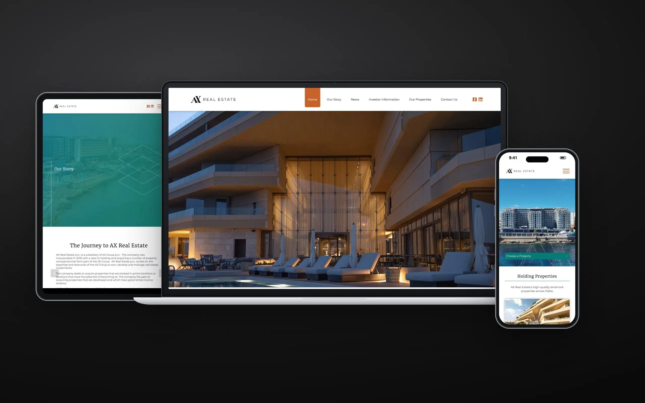AX Real Estate website on laptop, tablet and phone