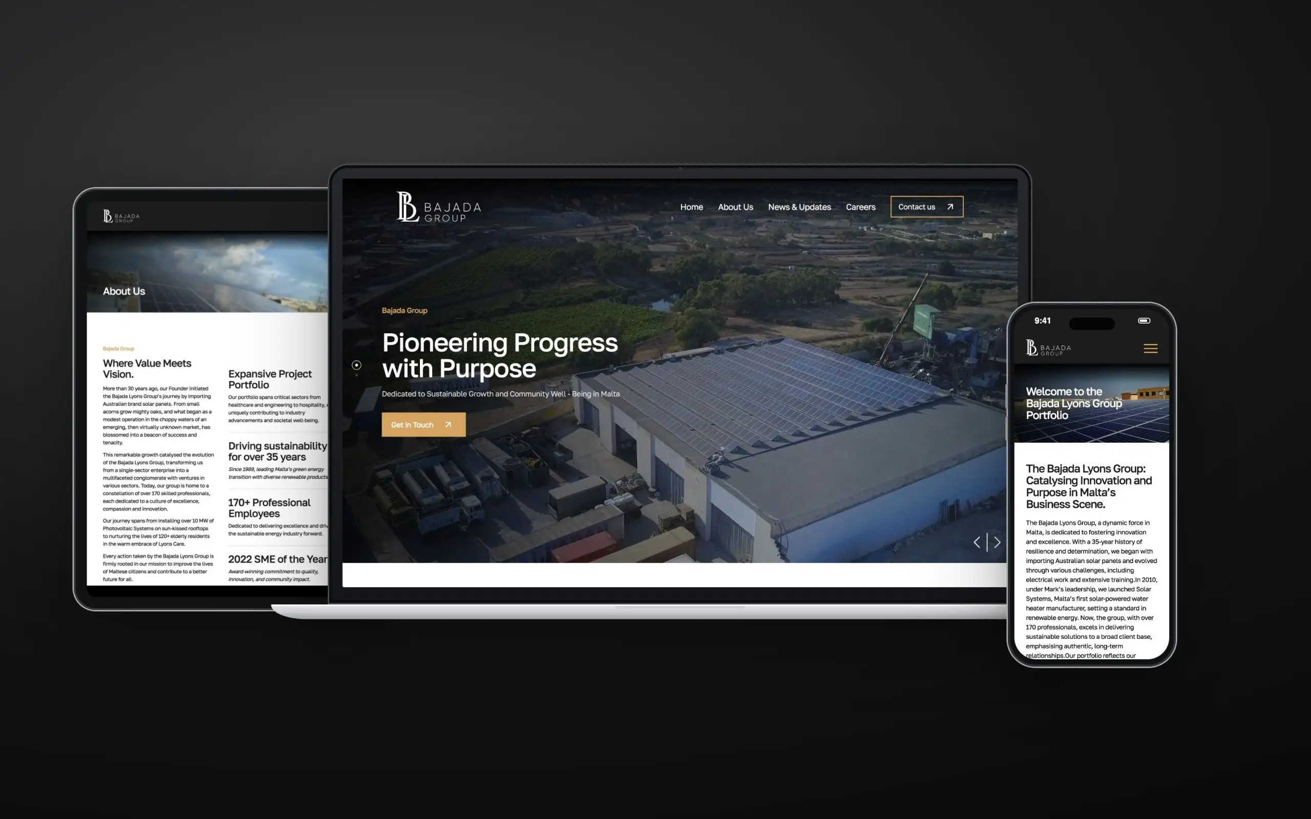 Bajada Lyons Group website on laptop, tablet and phone