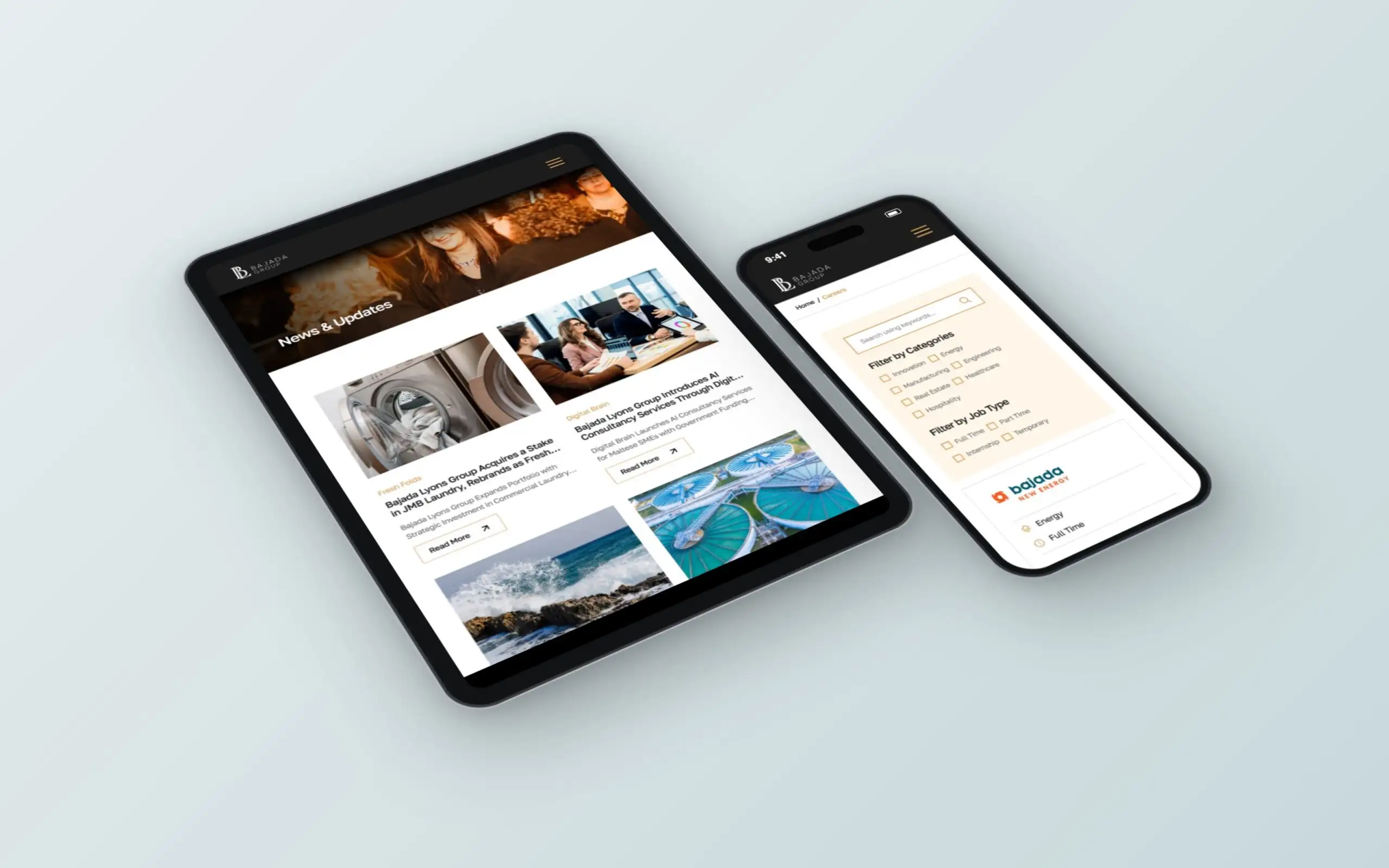 Bajada Lyons Group website on a tablet and a phone