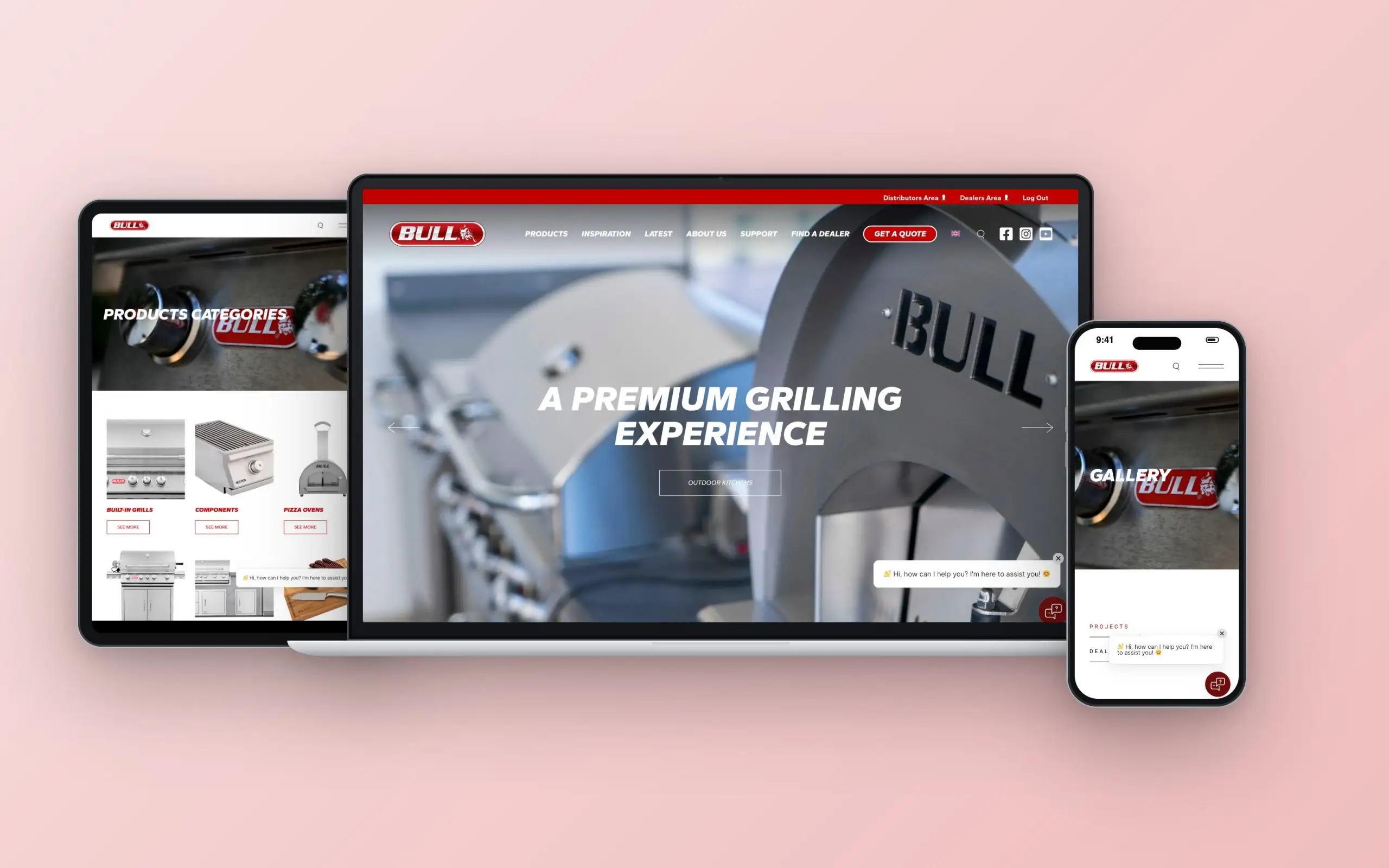 Bull BBQ website on laptop, tablet and phone