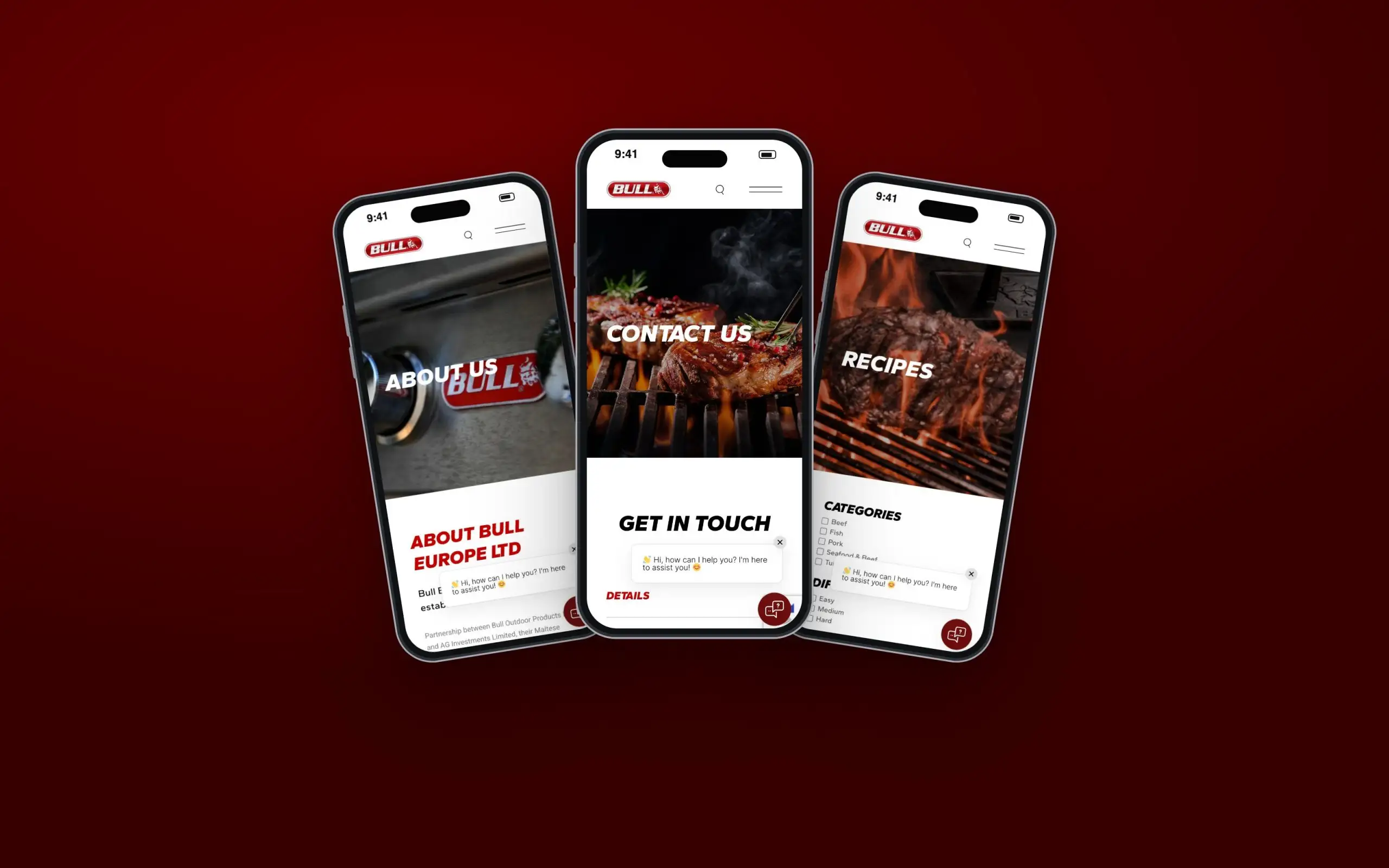 Bull BBQ website on three phones