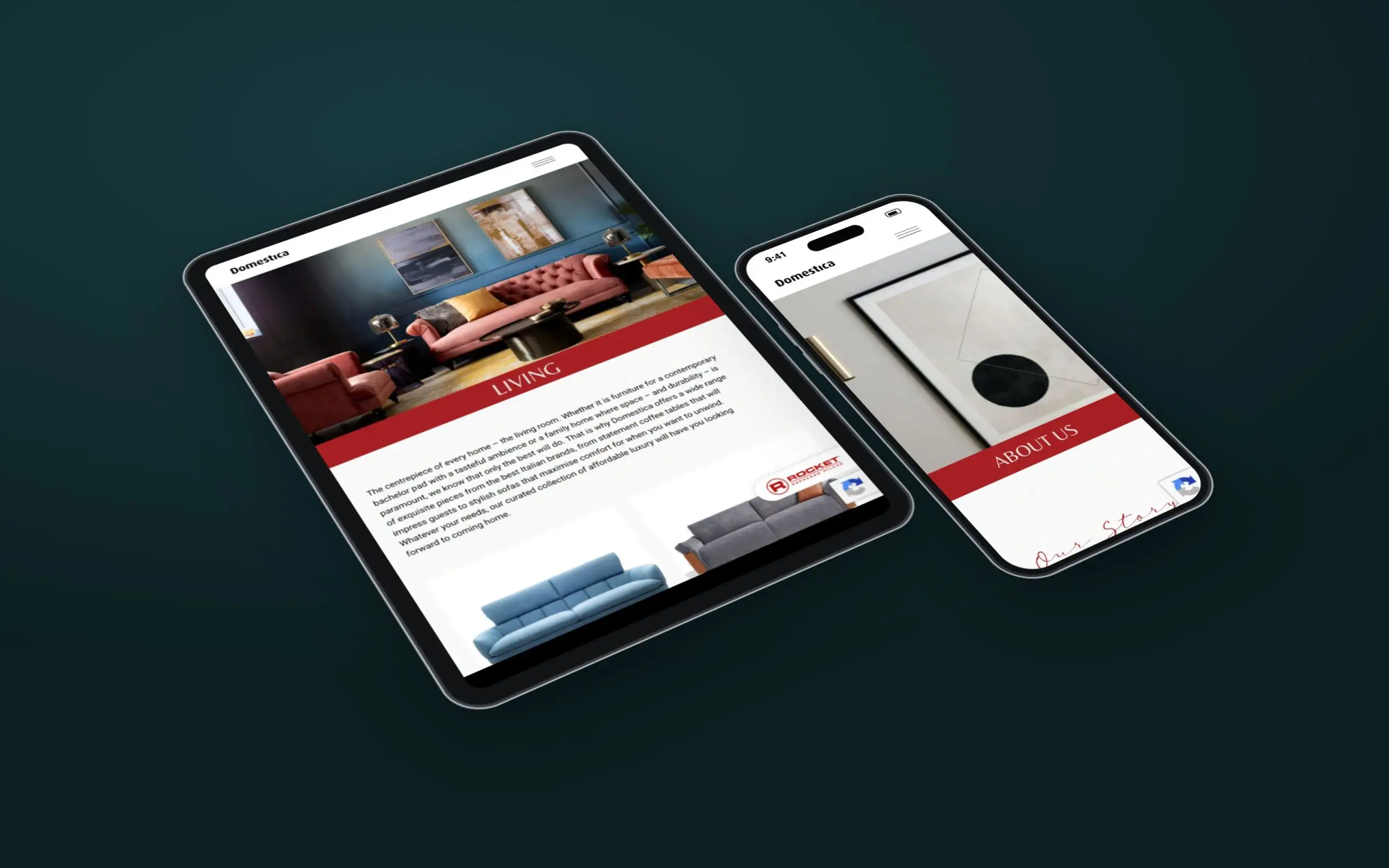 Domestica website on a tablet and a phone