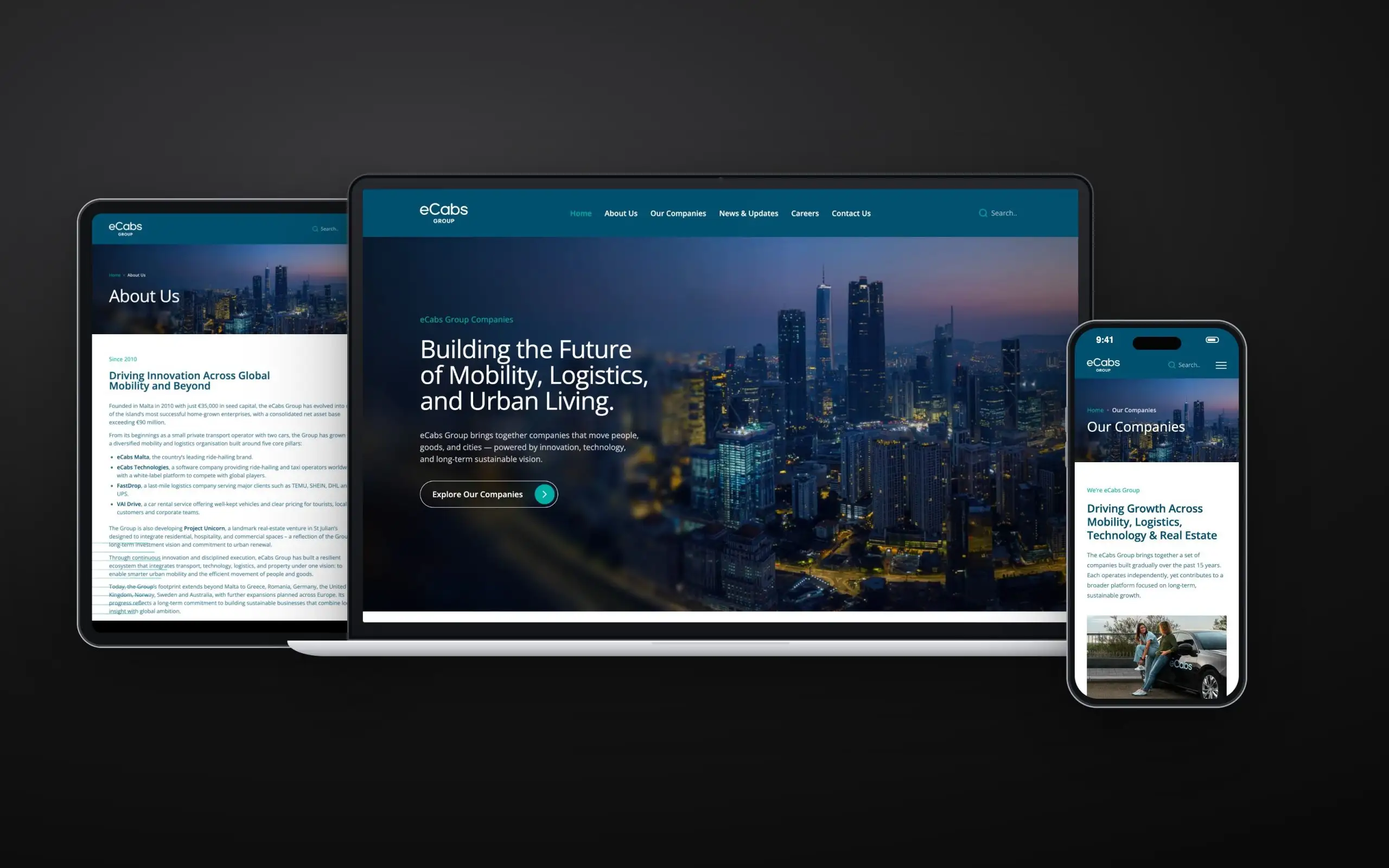 eCabs Group website on laptop, tablet and phone