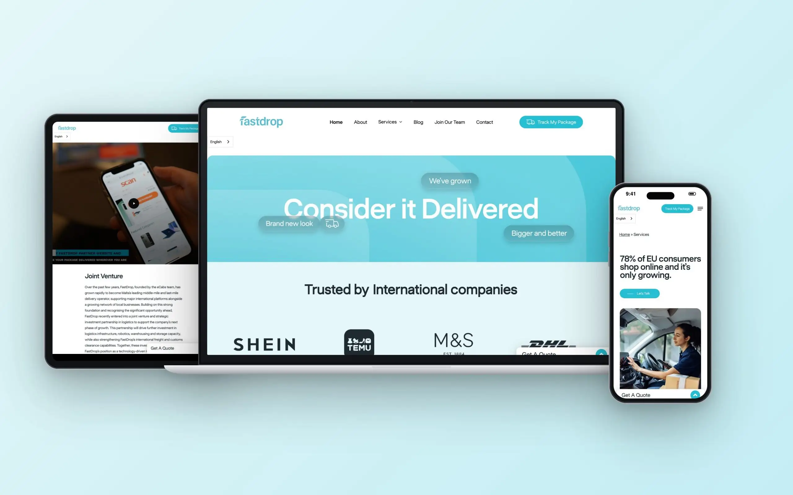 FastDrop website on laptop, tablet and phone