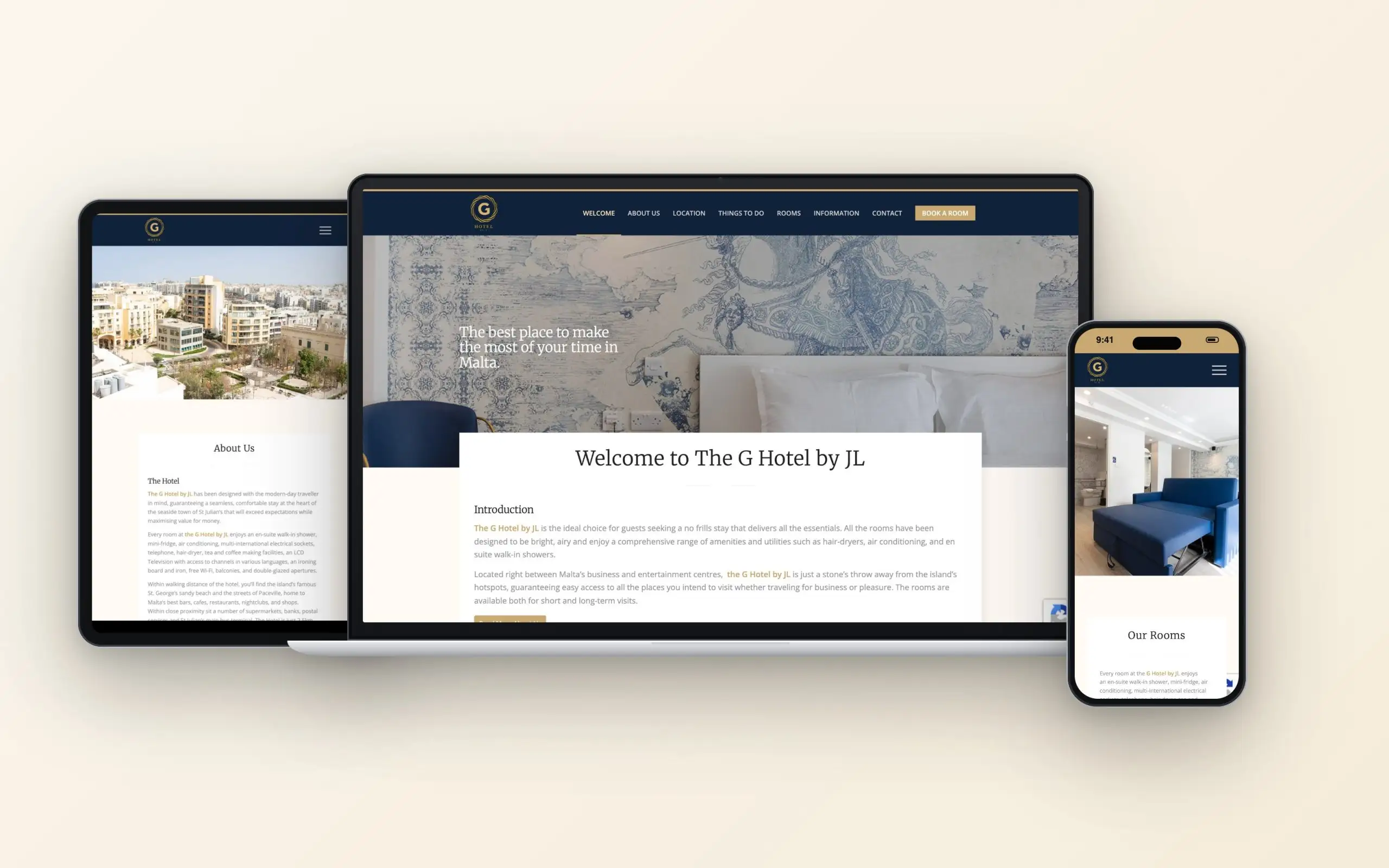 The G Hotel by JL website on laptop, tablet and phone