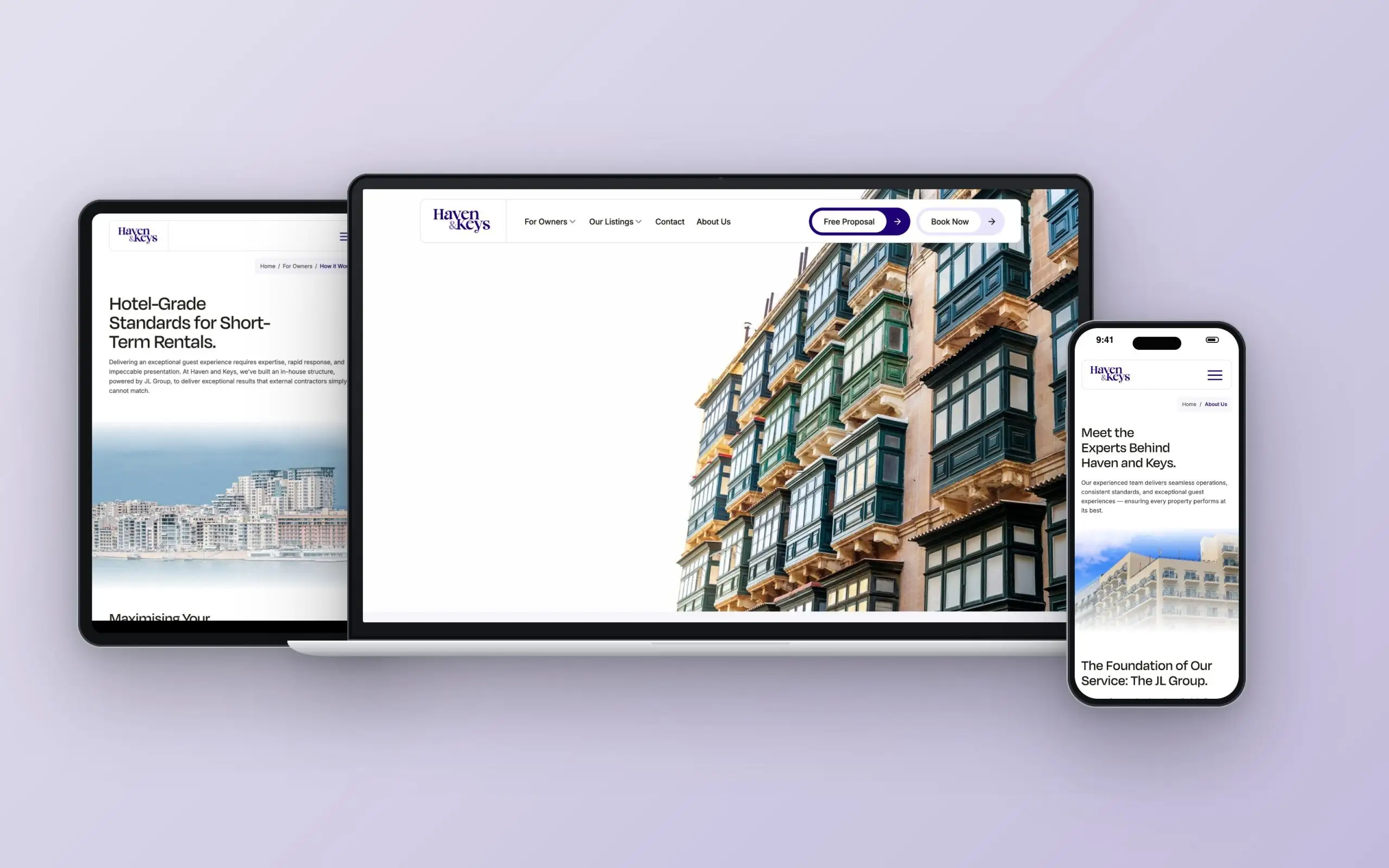 Haven & Keys website on laptop, tablet and phone
