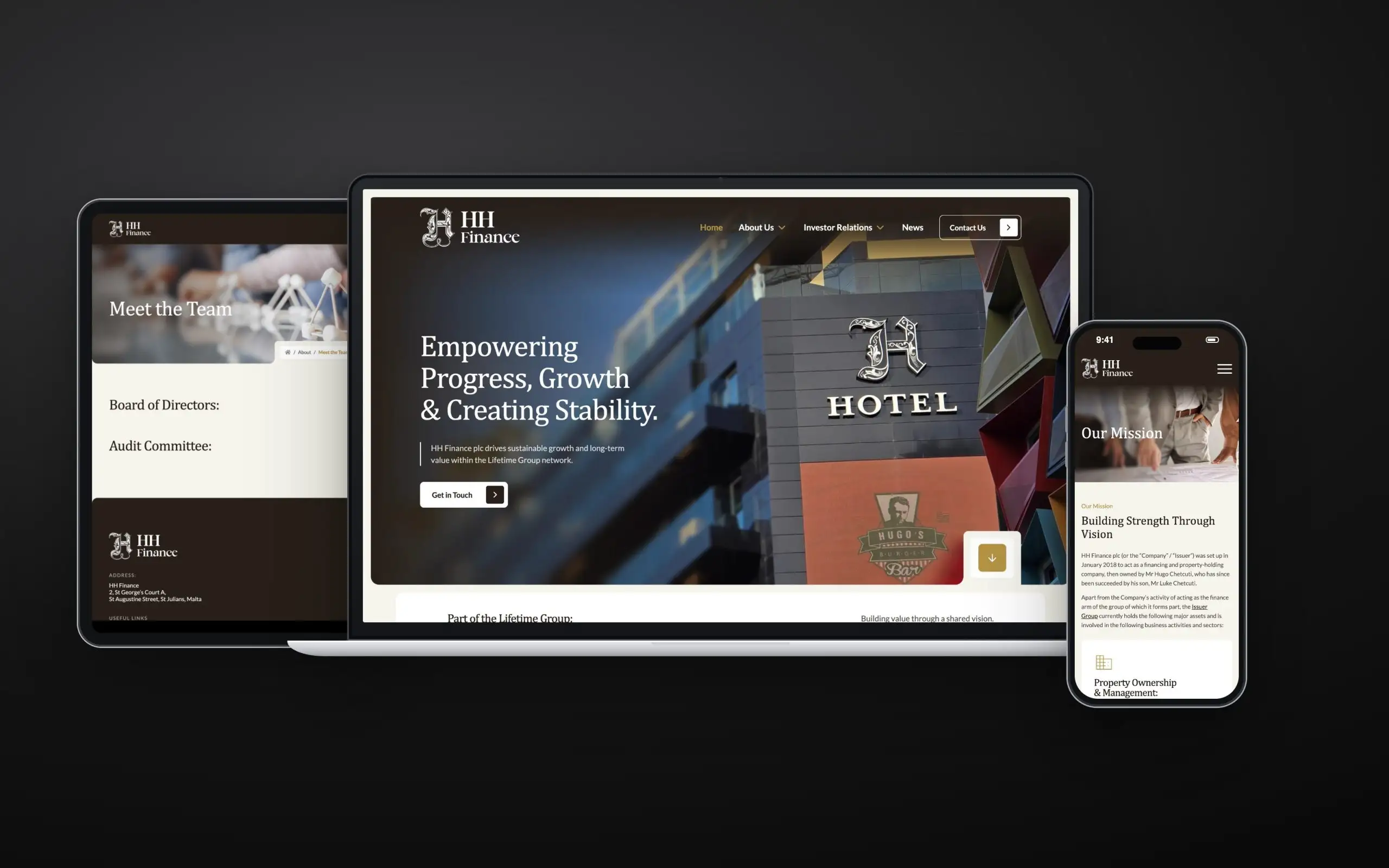 HH Finance website on laptop, tablet and phone