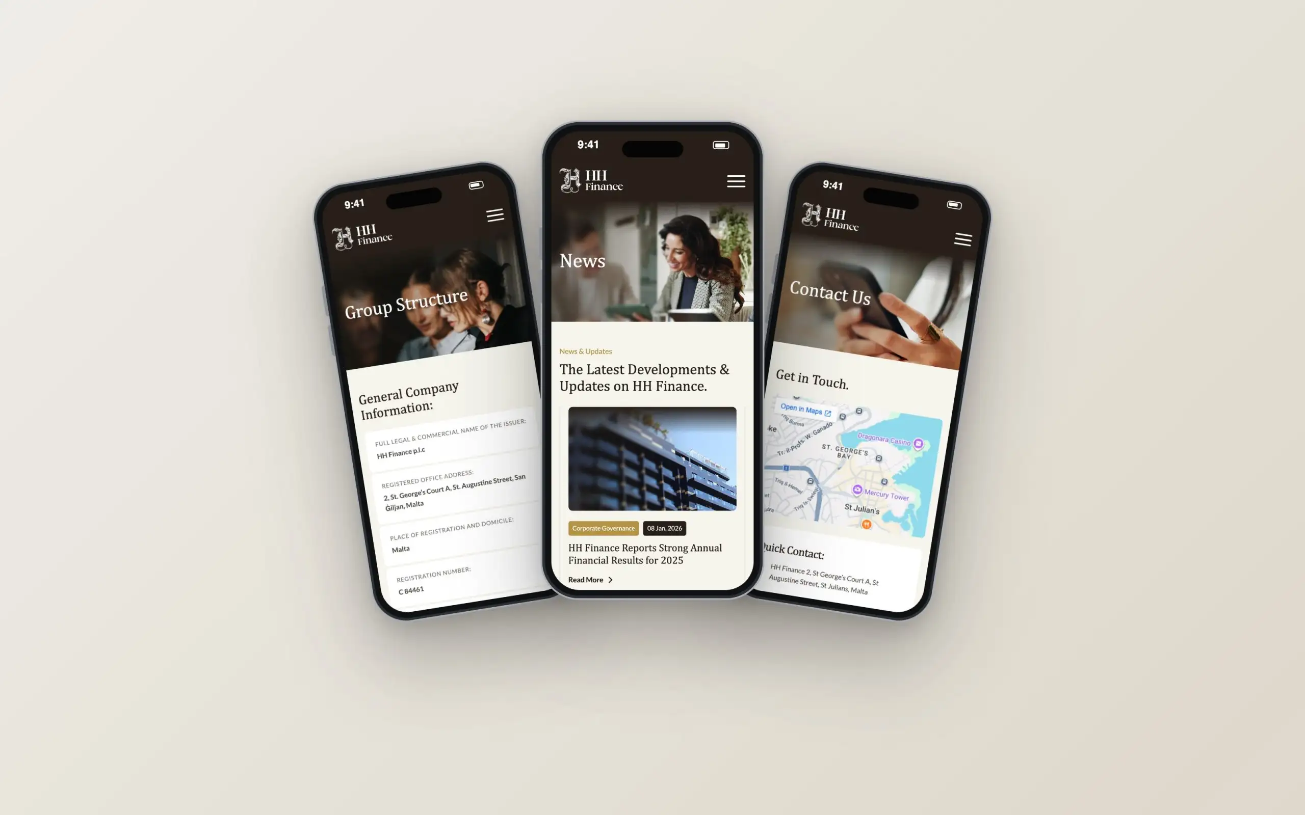 HH Finance website on three phones