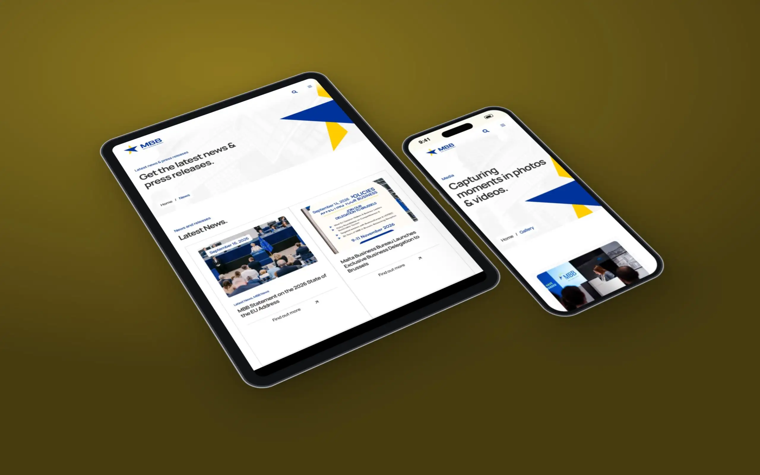 Malta Business Bureau website on a tablet and a phone