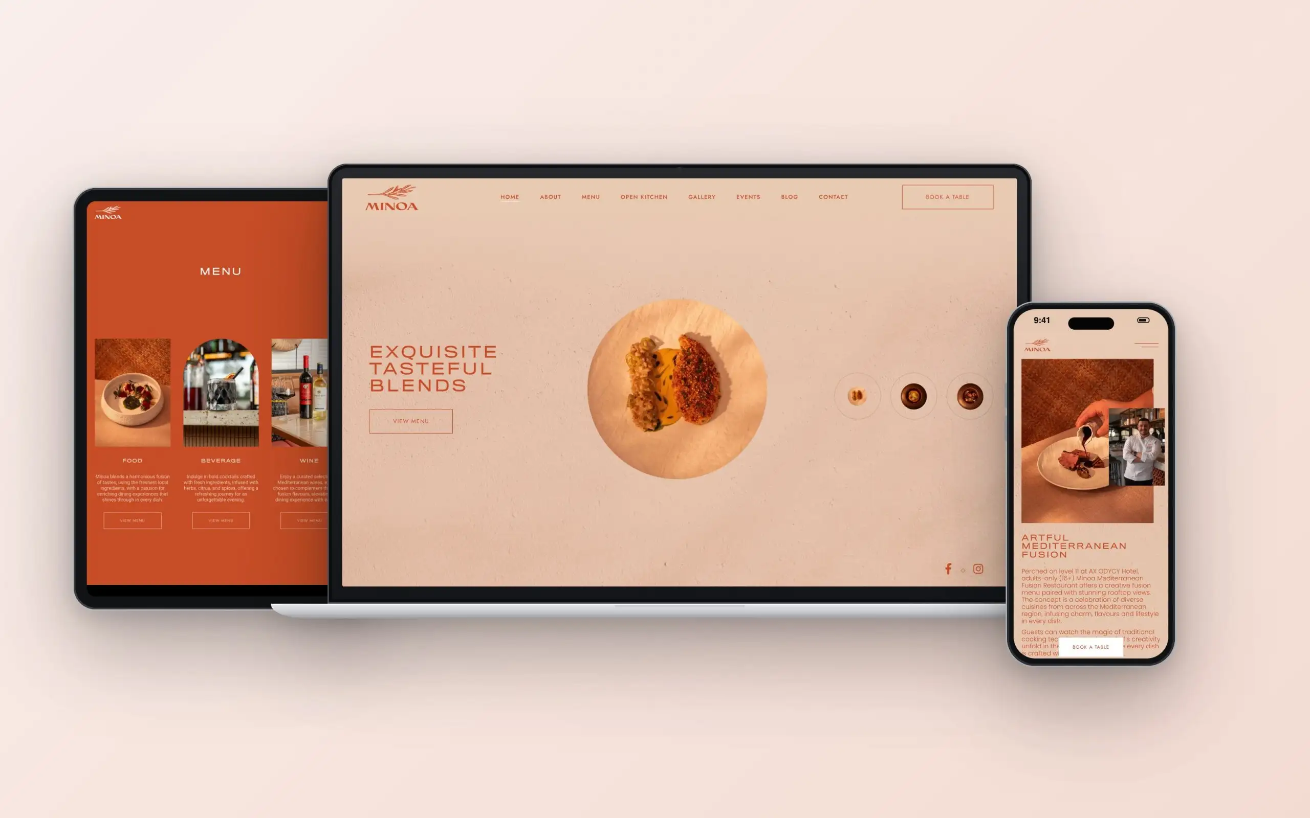 Minoa website on laptop, tablet and phone