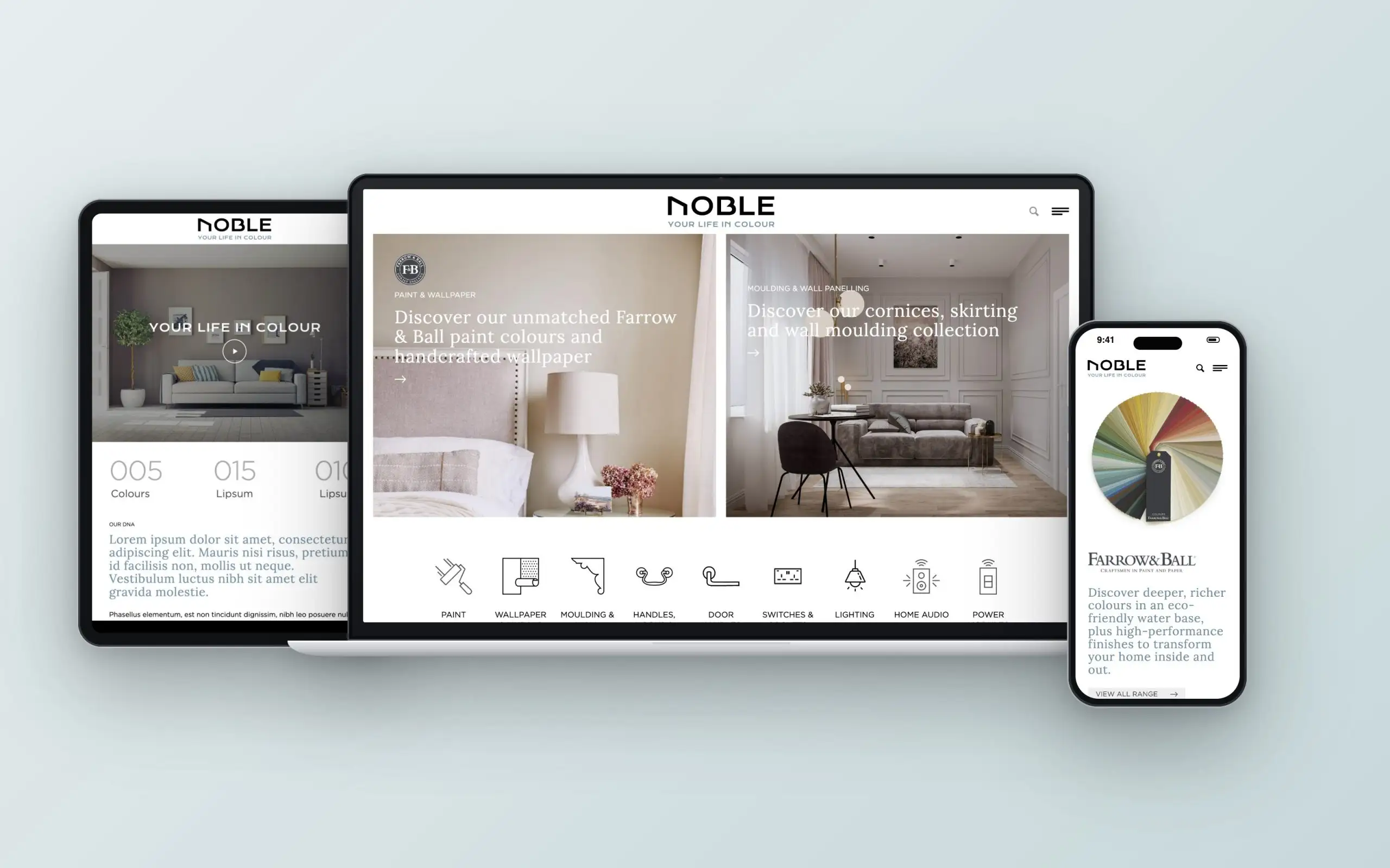Noble website on laptop, tablet and phone