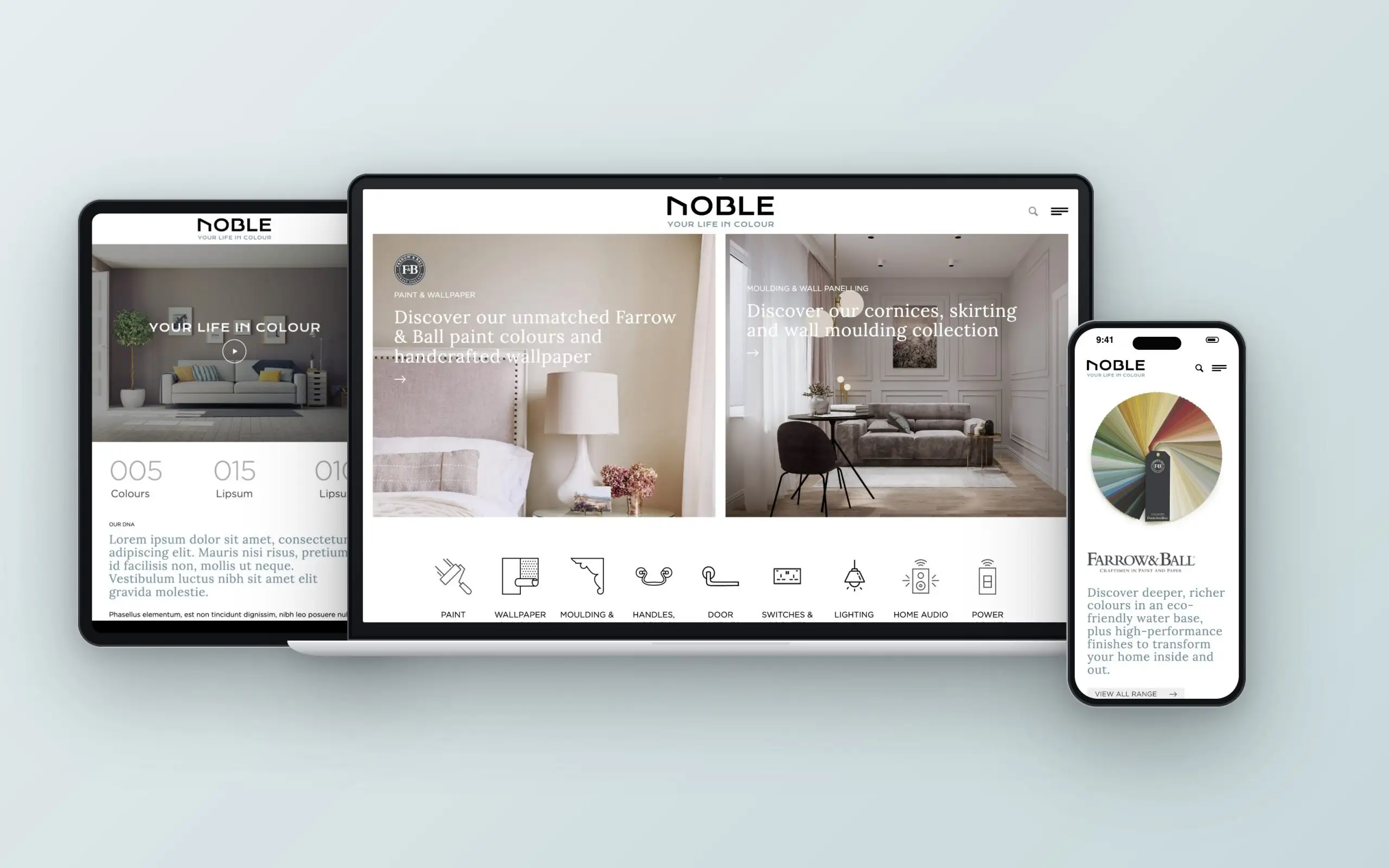 Noble website on laptop, tablet and phone