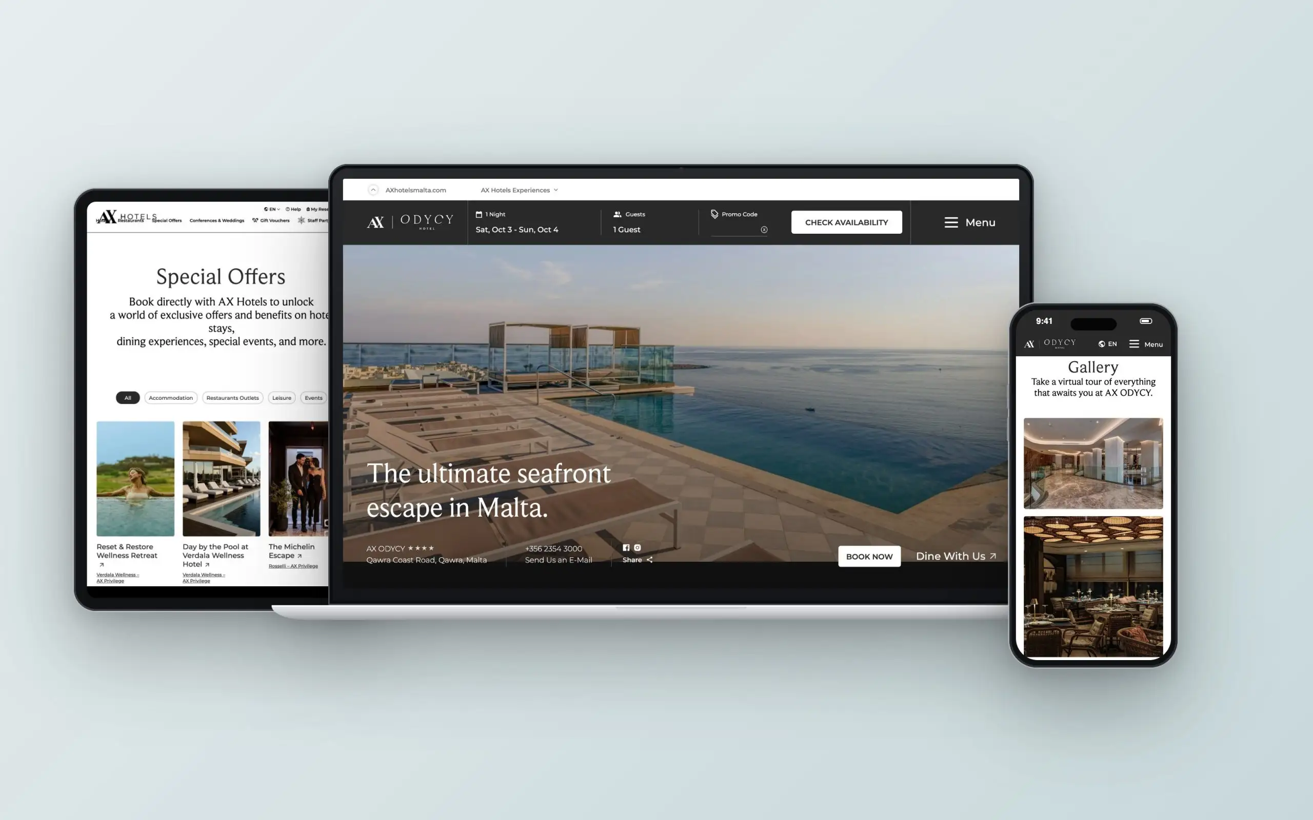 AX ODYCY website on laptop, tablet and phone