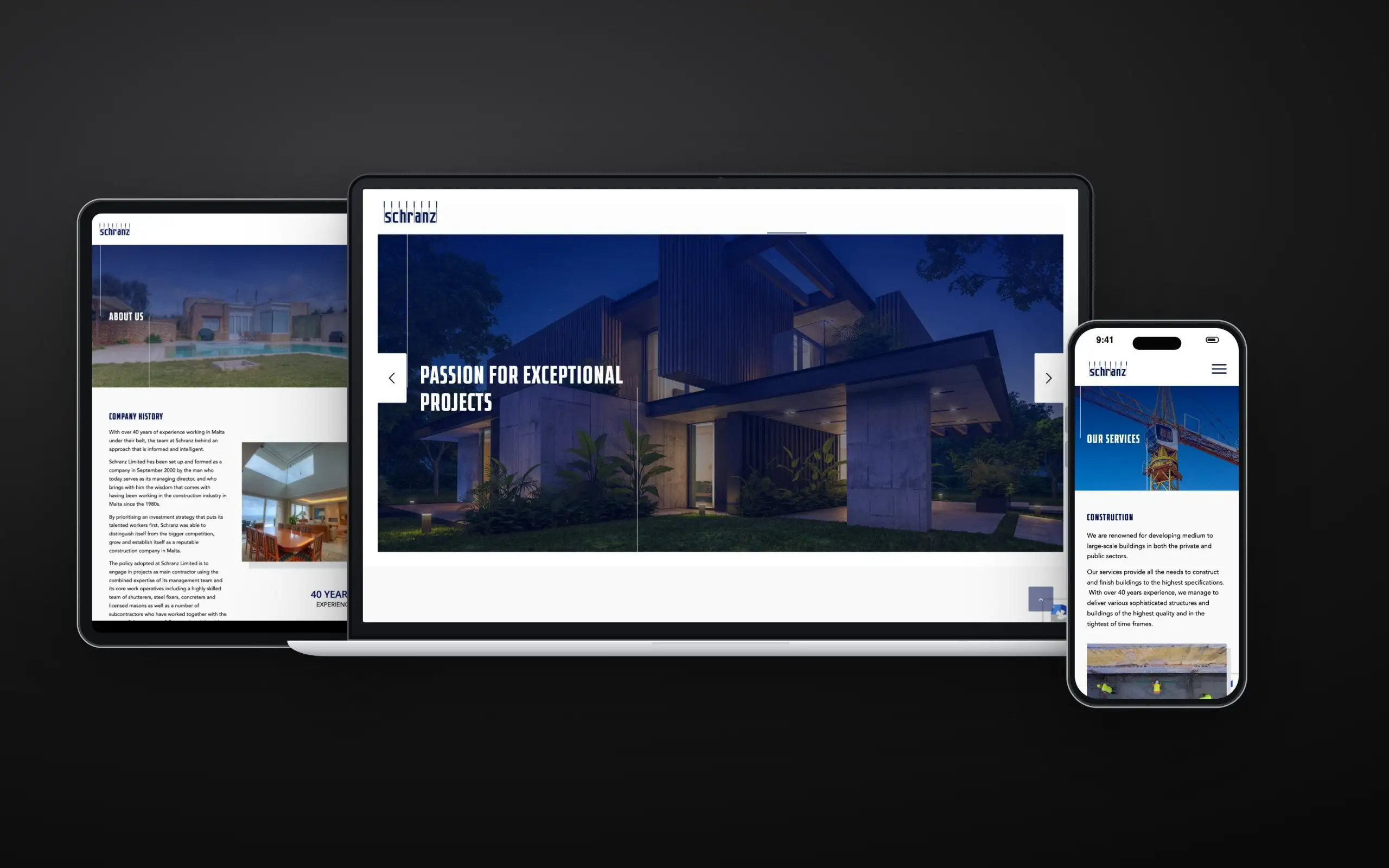 Schranz website on laptop, tablet and phone