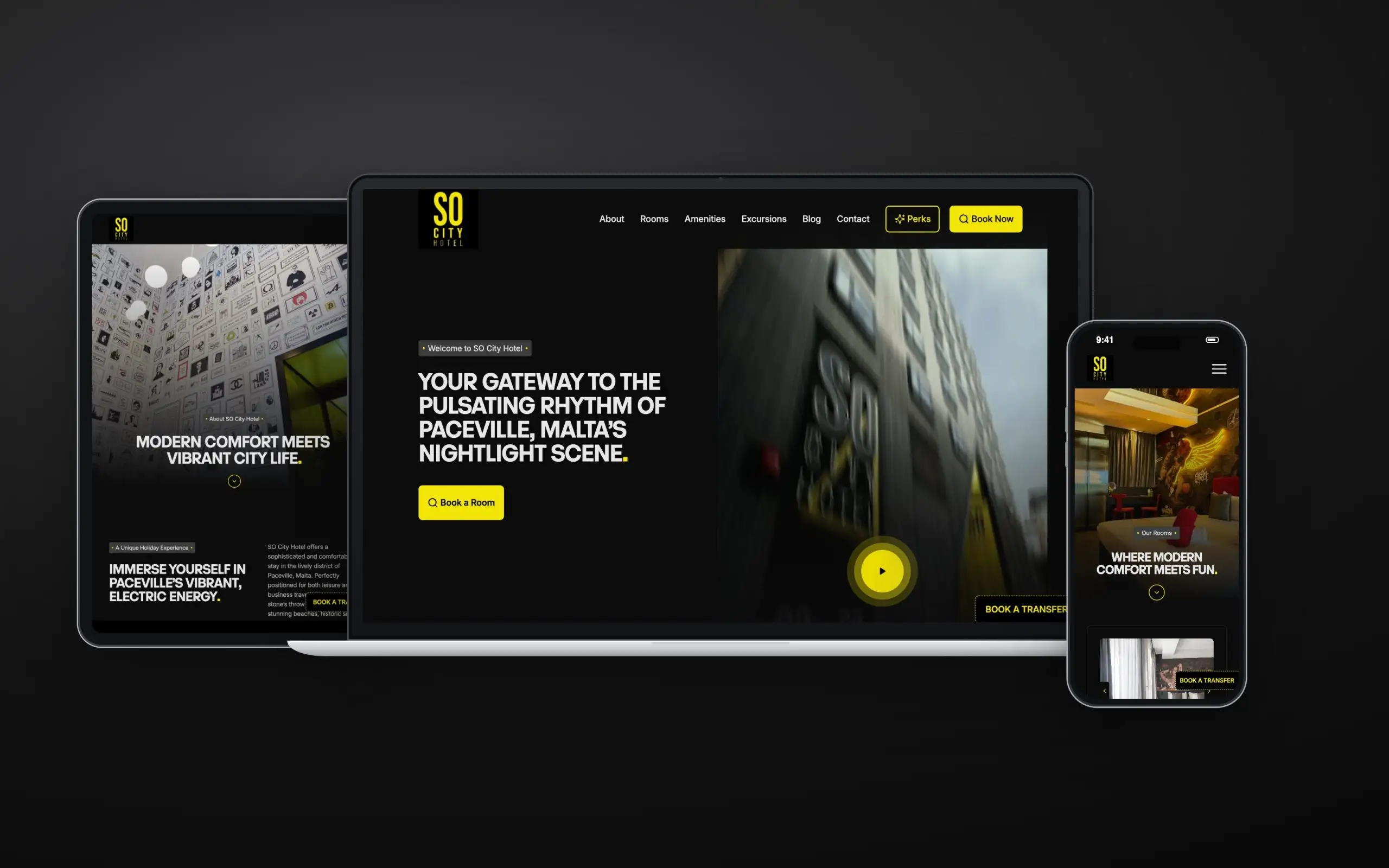 So City Hotel website on laptop, tablet and phone