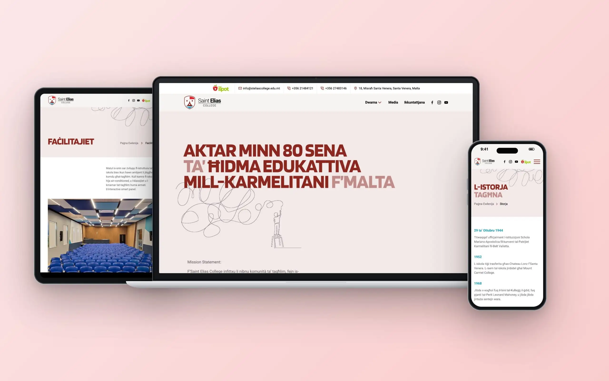 St Elias College website on laptop, tablet and phone