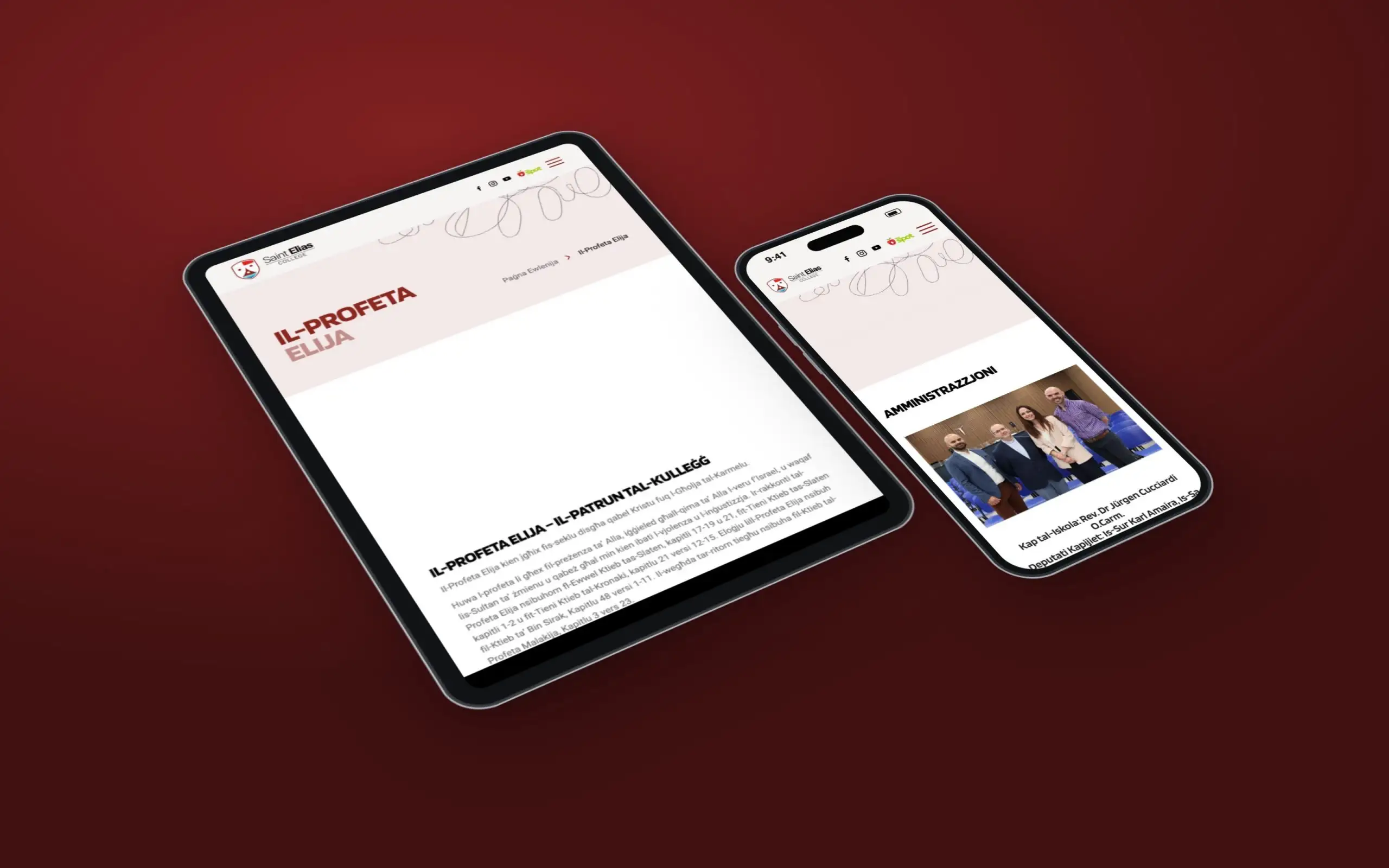 St Elias College website on a tablet and a phone