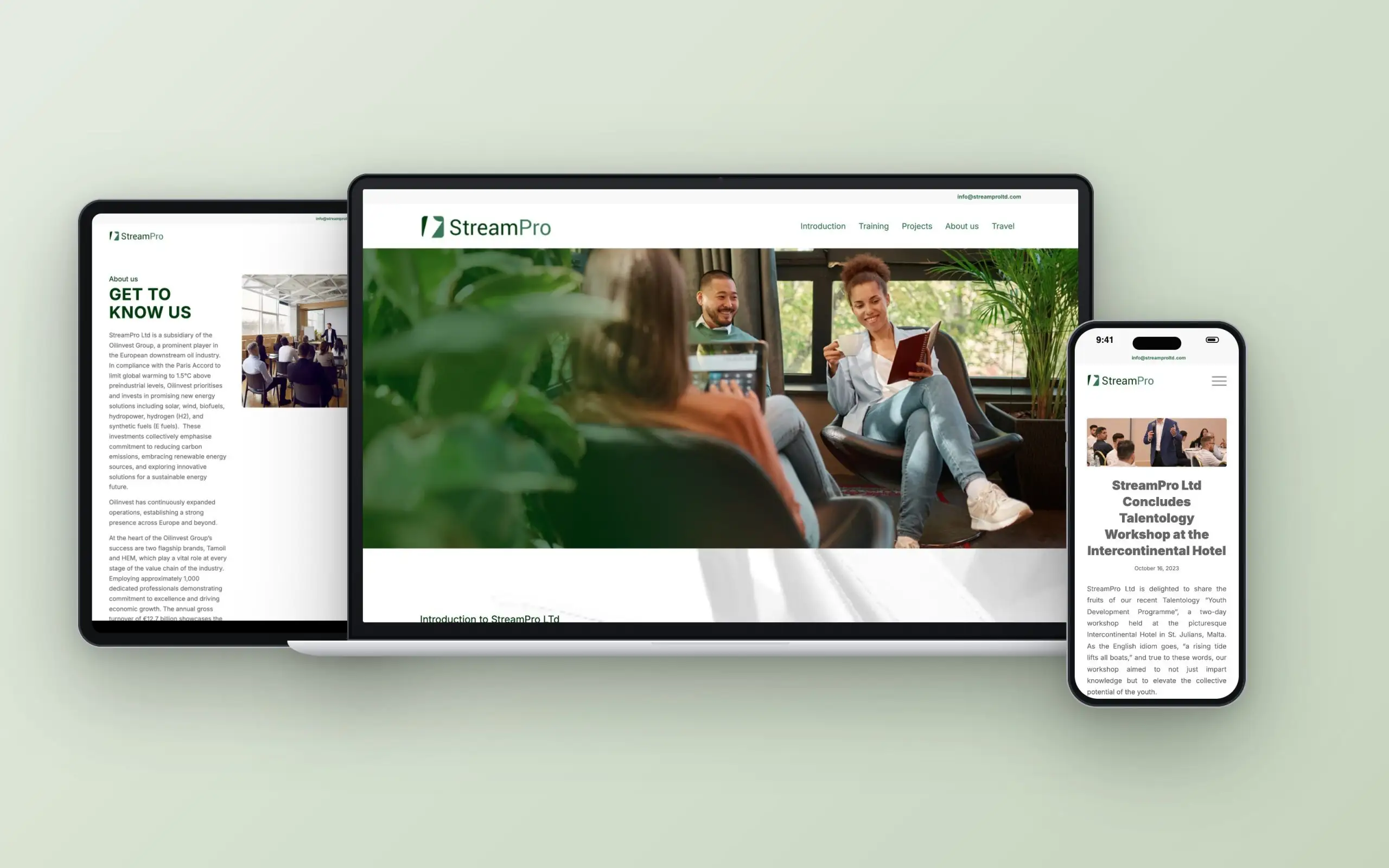 StreamPro website on laptop, tablet and phone