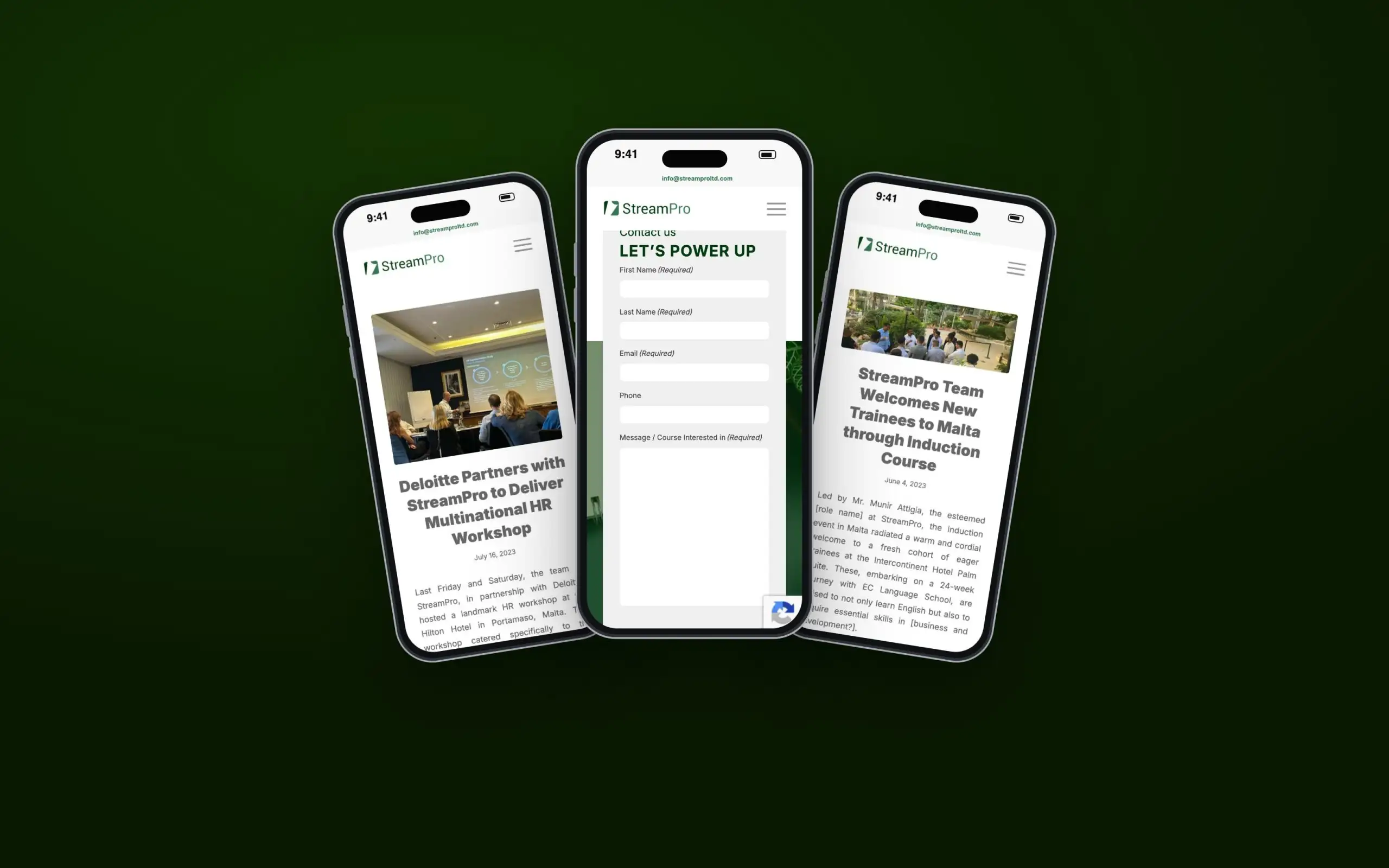 StreamPro website on three phones