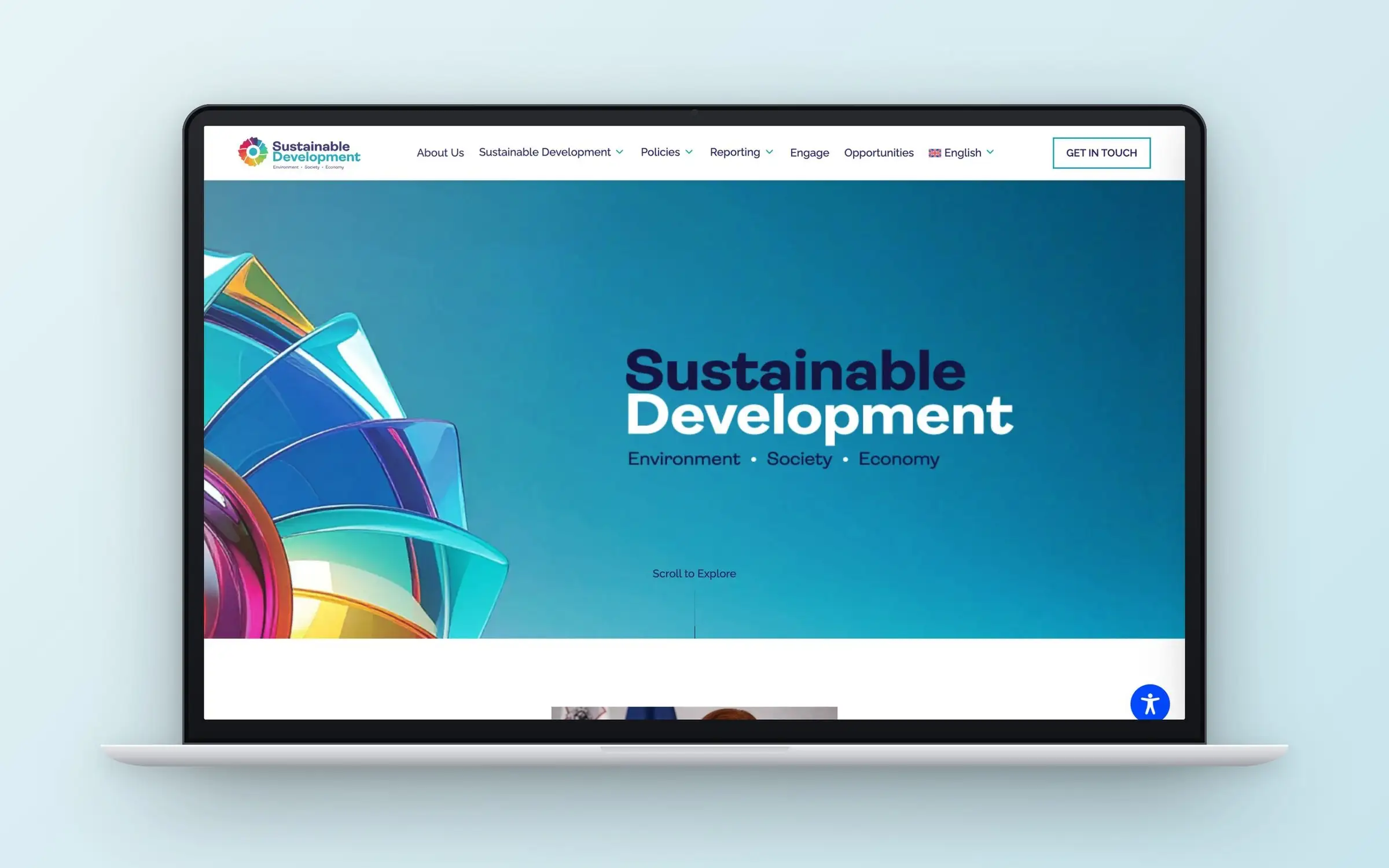 The Sustainable Development Malta website homepage on a laptop, designed by M7Alpha