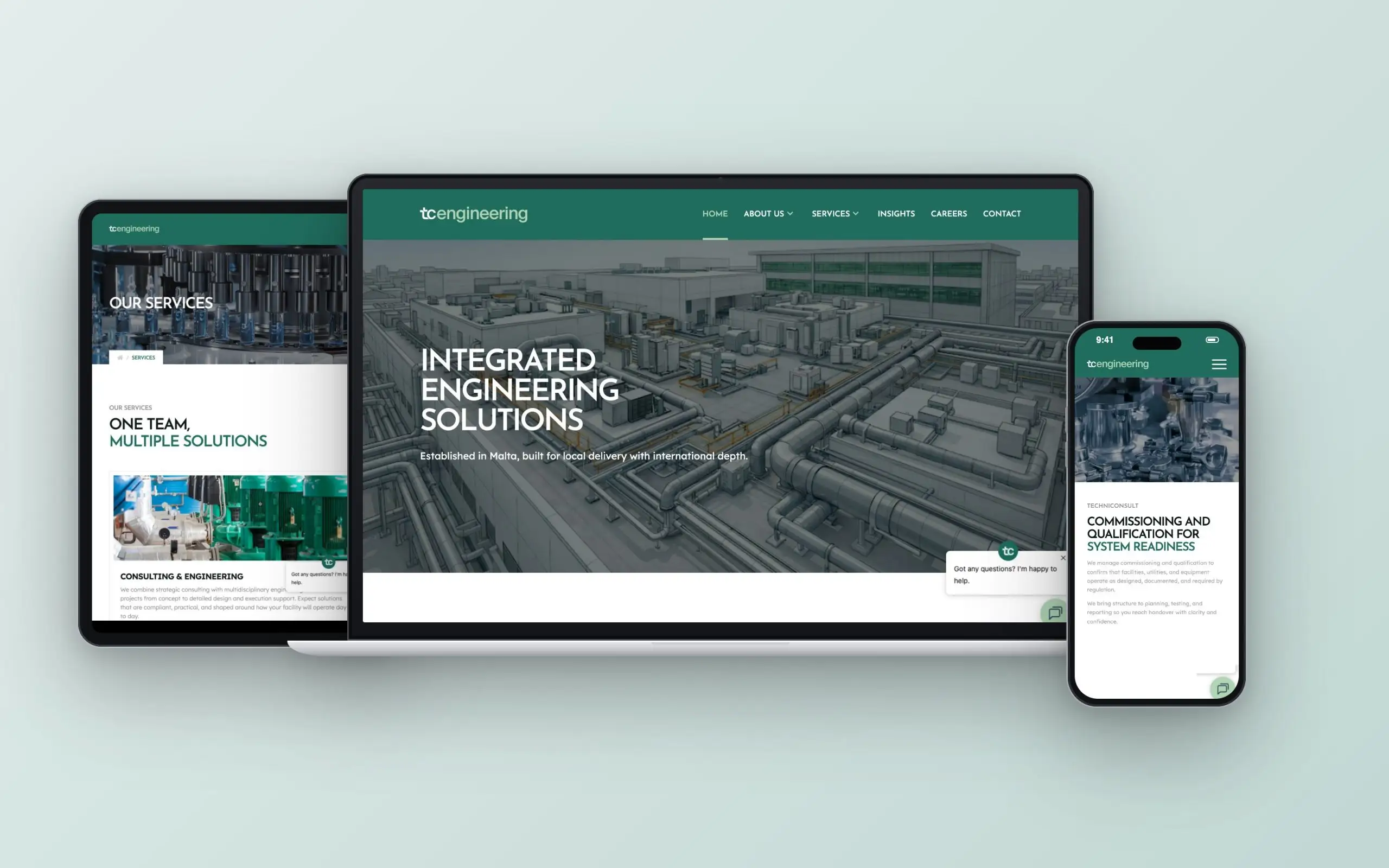 TC Engineering website on laptop, tablet and phone