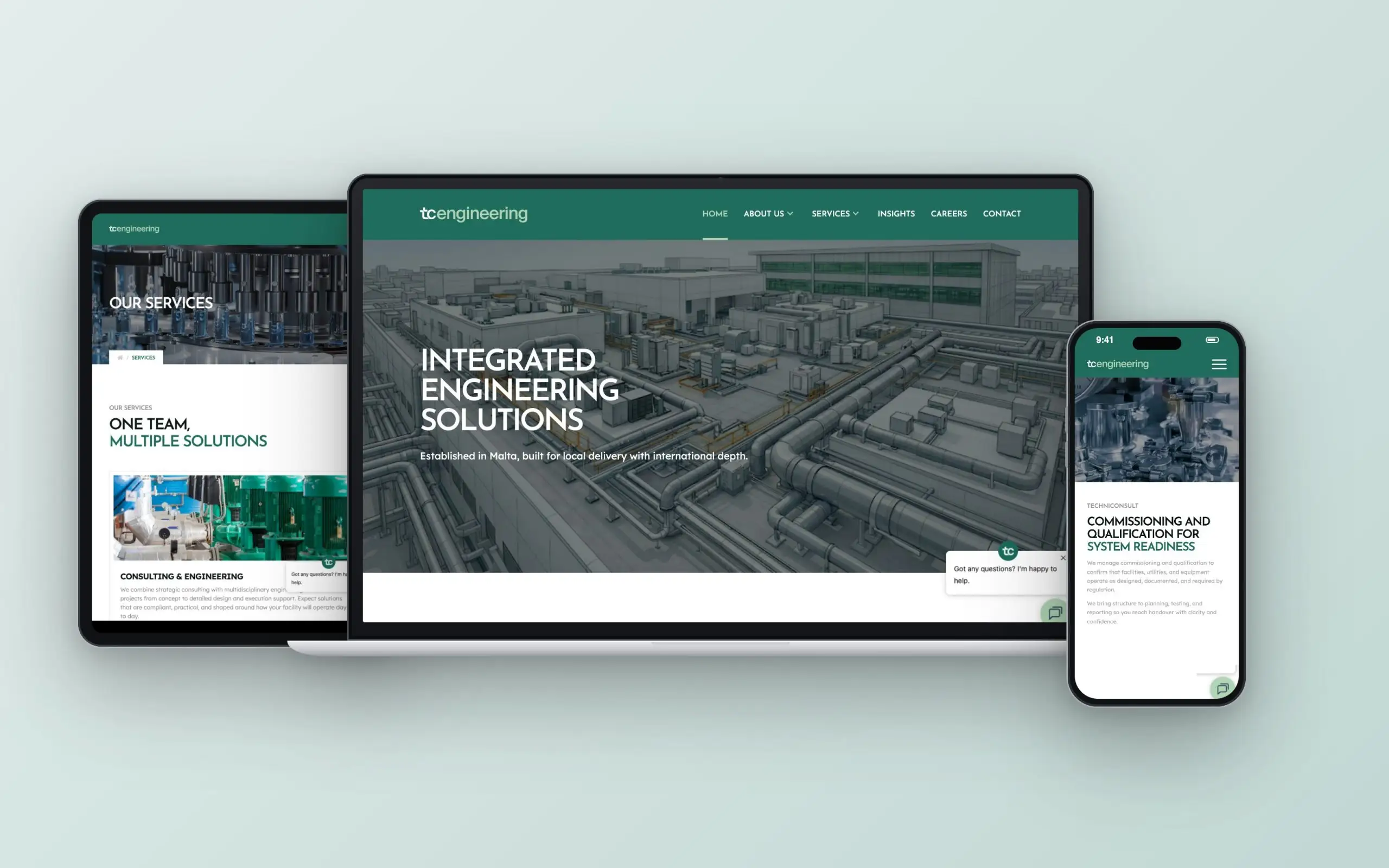 TC Engineering website on laptop, tablet and phone