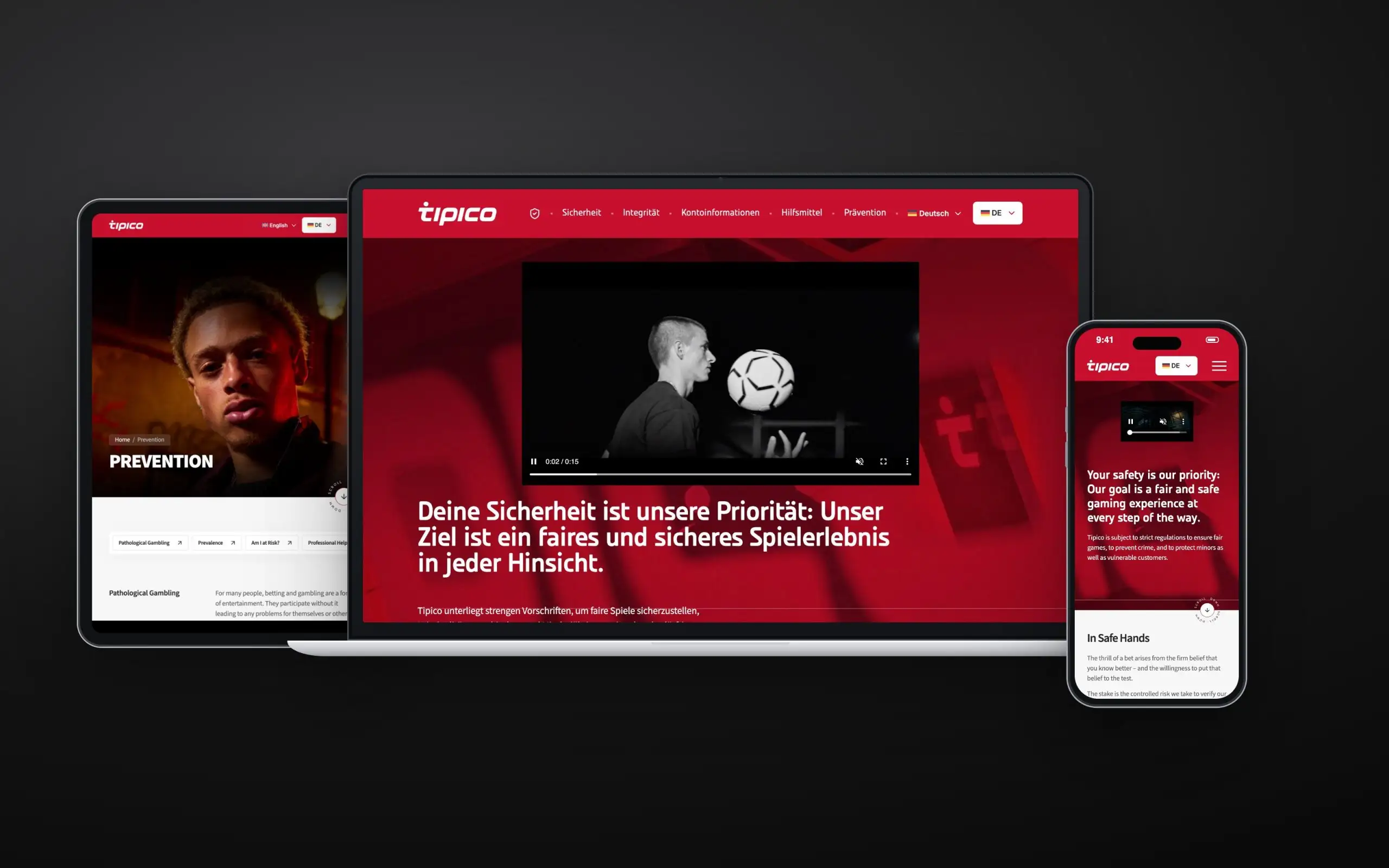 Tipico website on laptop, tablet and phone