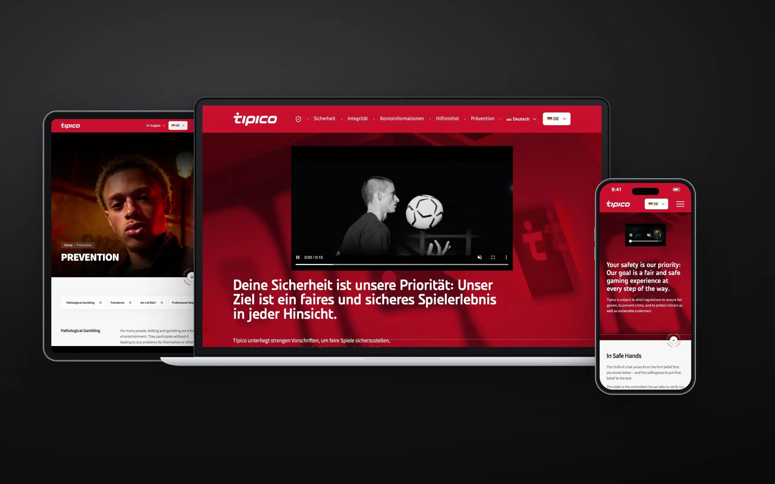 Tipico website on laptop, tablet and phone