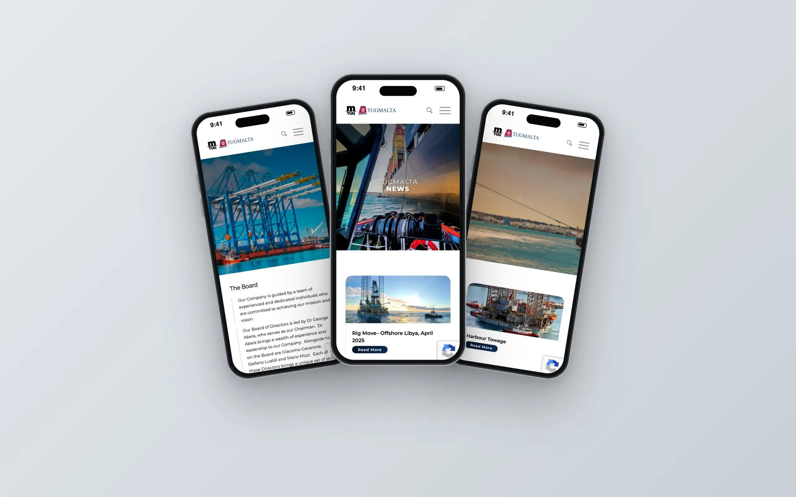 Tug Malta website on three phones
